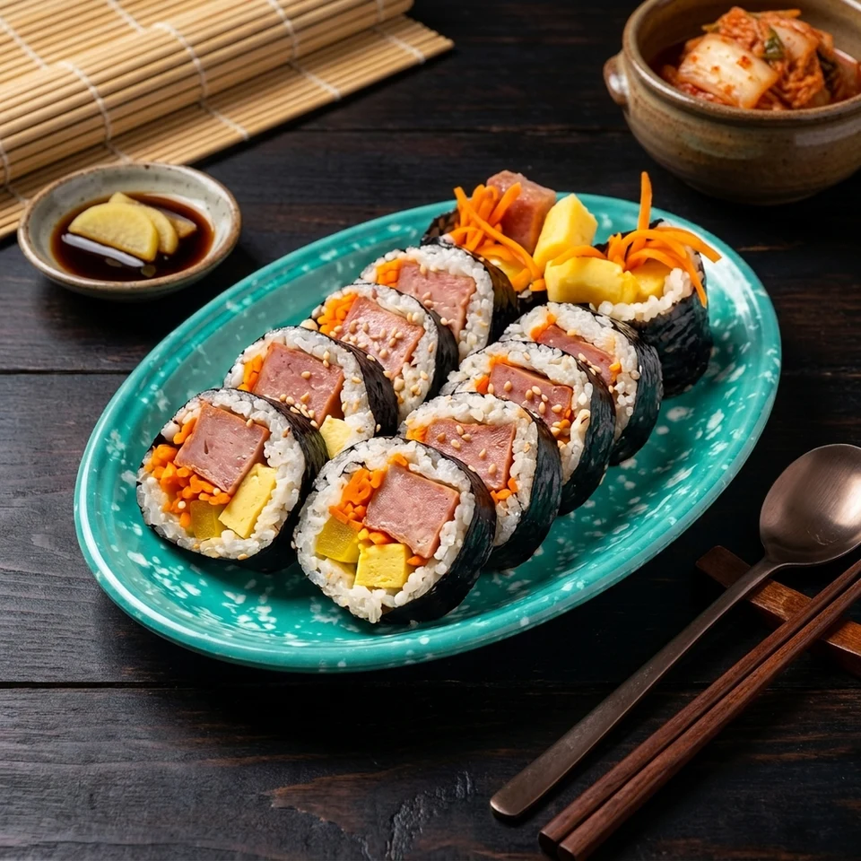 Kimbap on a blue plate