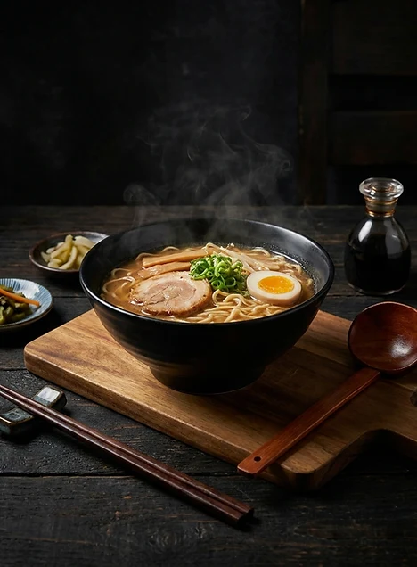 A steaming bowl of noodles